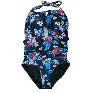Hawaiian Floral Haulter One Piece Swimsuit Women's Size Large